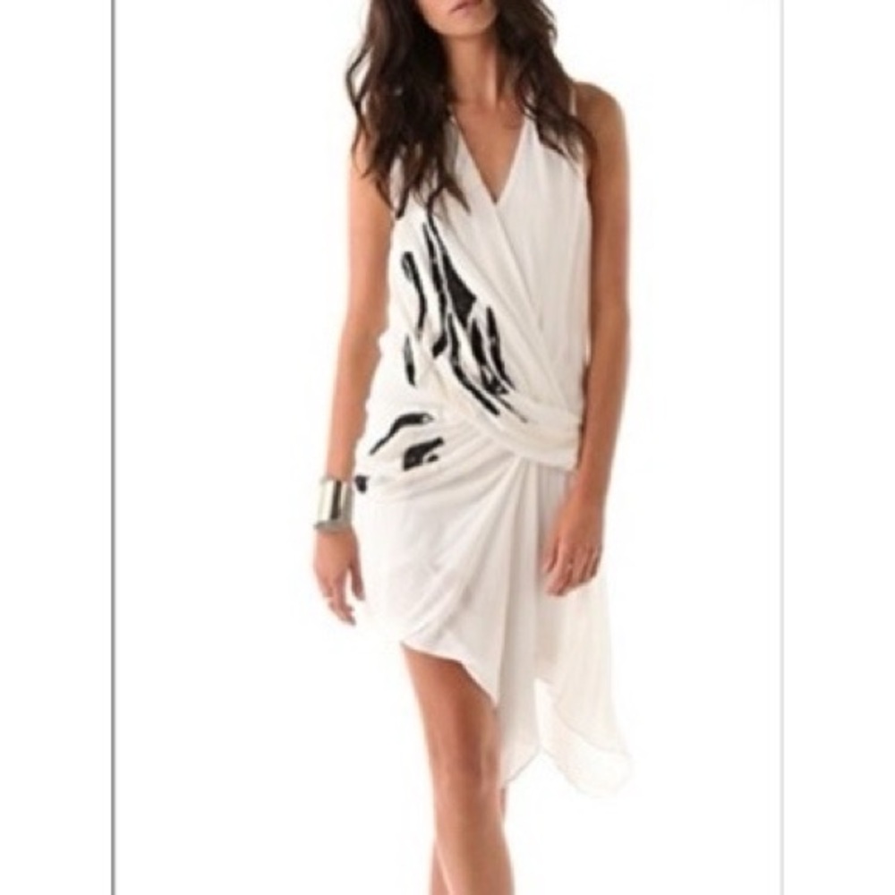 Vintage Y2K 100% Silk Embroidered Helmut Lang Dress Size 6 Cream color